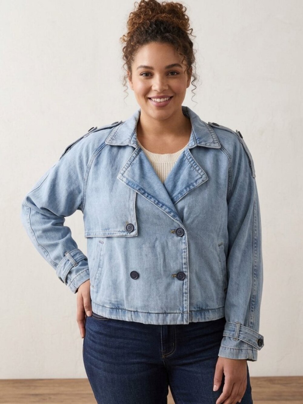 Torrid Lightweight Double-Breasted Denim Crop Trench